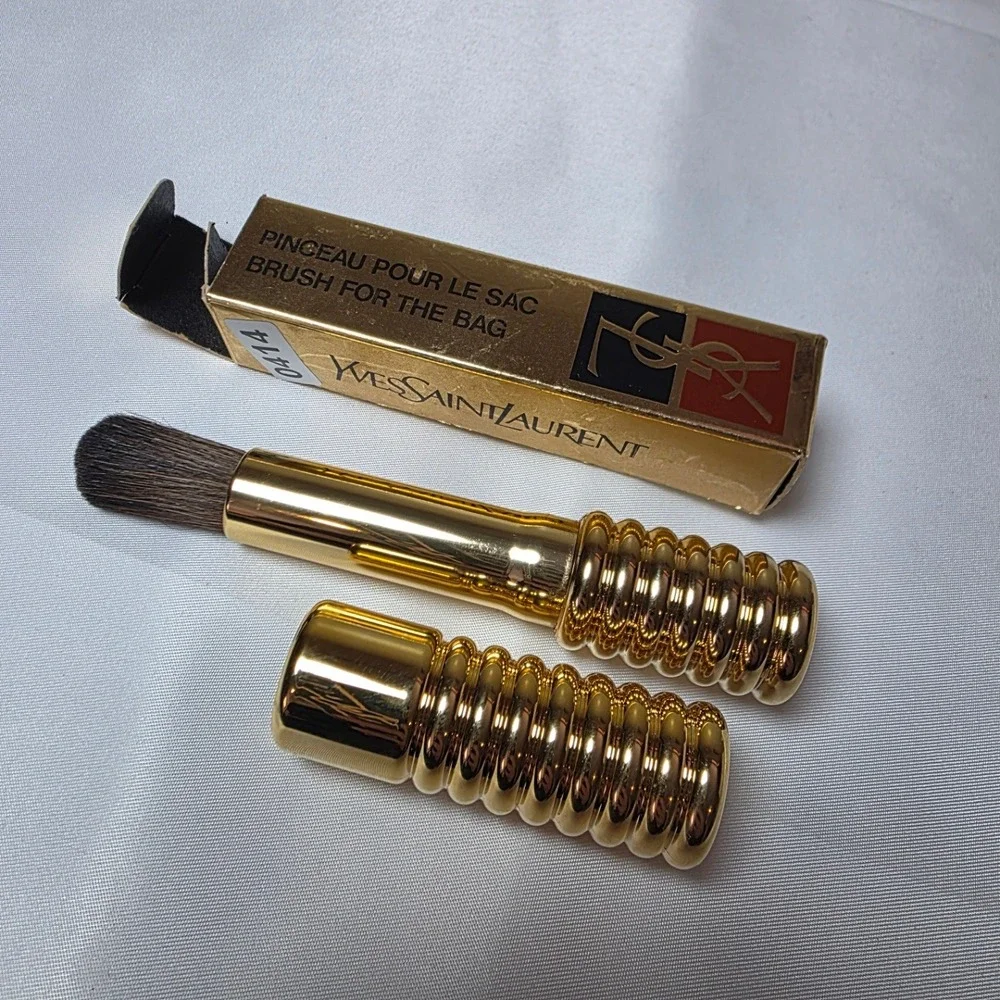 Vintage Yves Saint Laurent Gold Retractable Makeup Brush Pinceau Pour Le Sac